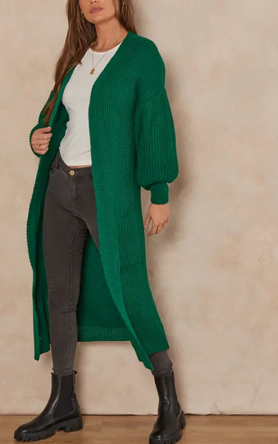 Knitwear * | Budget Gini London Green Long Knitted Cardigan