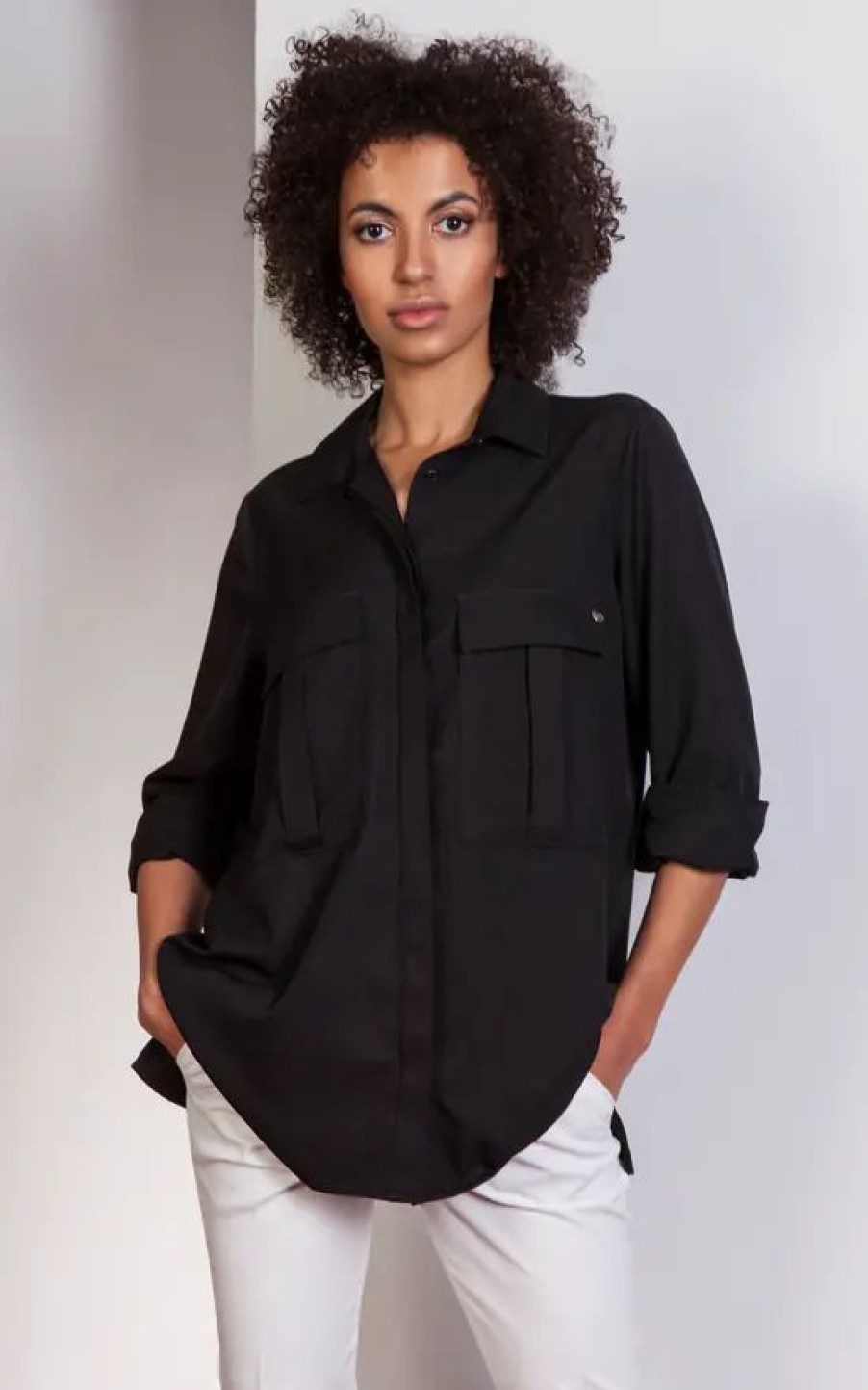 Tops * | Buy Lanti Black Oversize Shirt