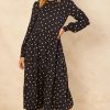 Dresses * | Deals Bella And Blue Black And White Heart Print Long Sleeve Smock Dress