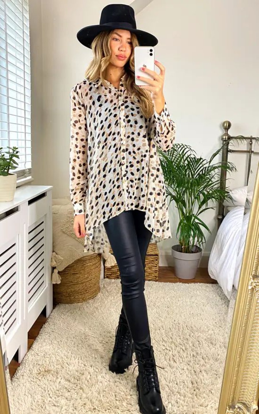 Tops * | Best Pirce Edie B. Lauren Animal Lurex Spot Print Oversize Blouse With Hi Lo Hem