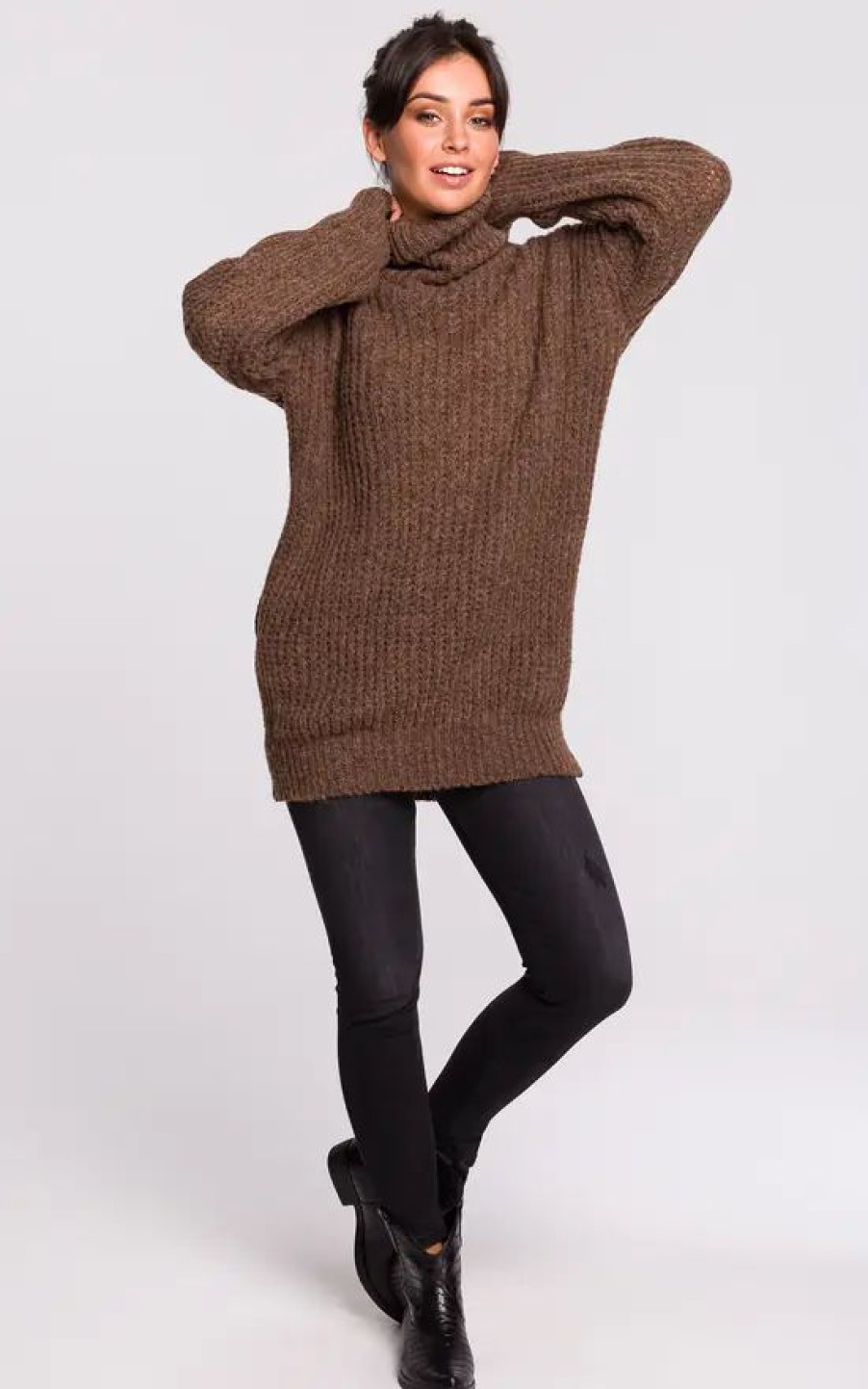 Dresses * | Buy Moe Long Turtleneck Jumper In Brown