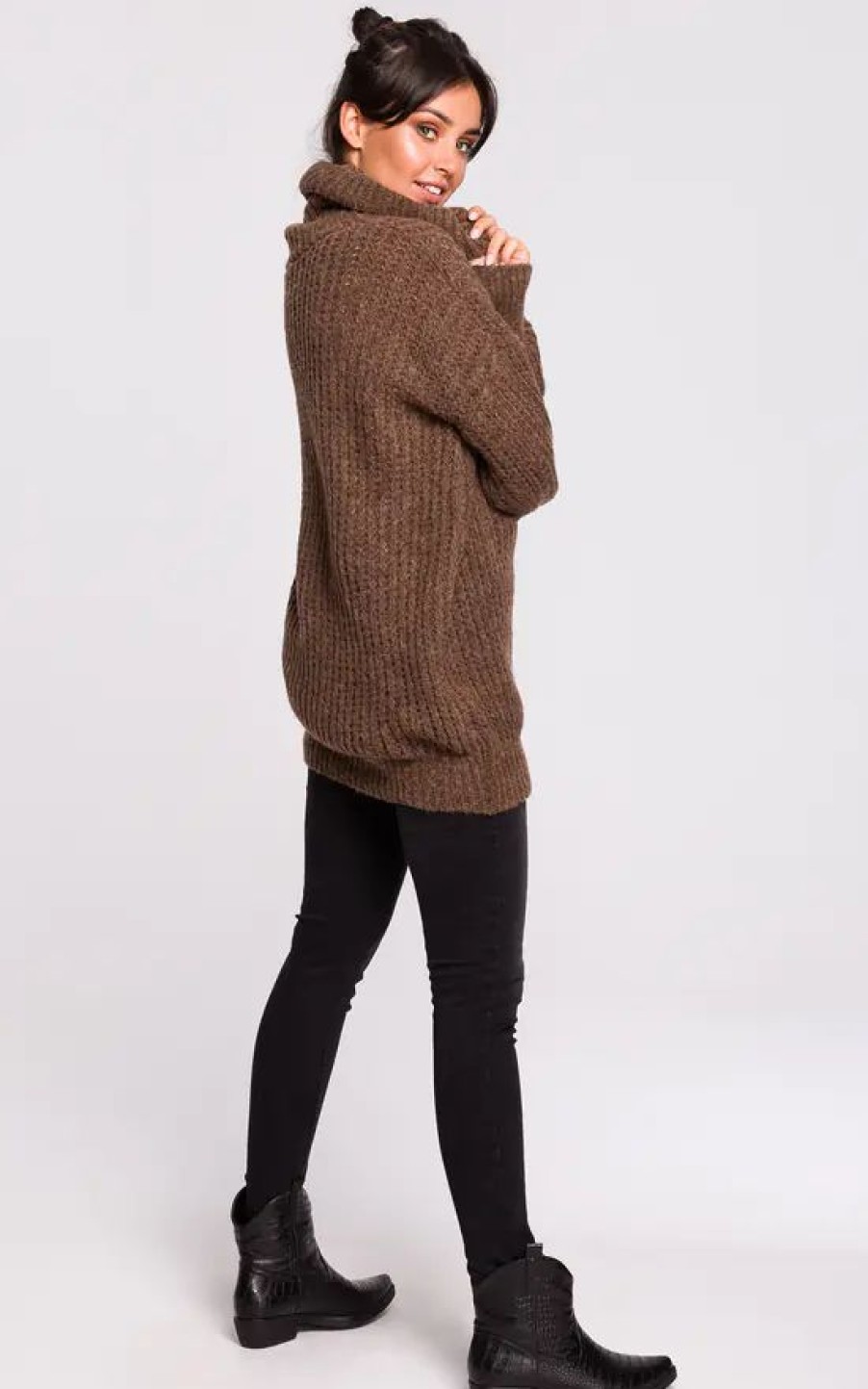 Dresses * | Buy Moe Long Turtleneck Jumper In Brown