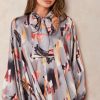 Tops * | Coupon Jenerique Oversize Bowl Neck Blouse In Grey Print