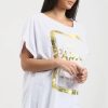 Tops * | Best Reviews Of Oops Fashion Maisie Gold Foil Paris Slogan Baggy Top In White