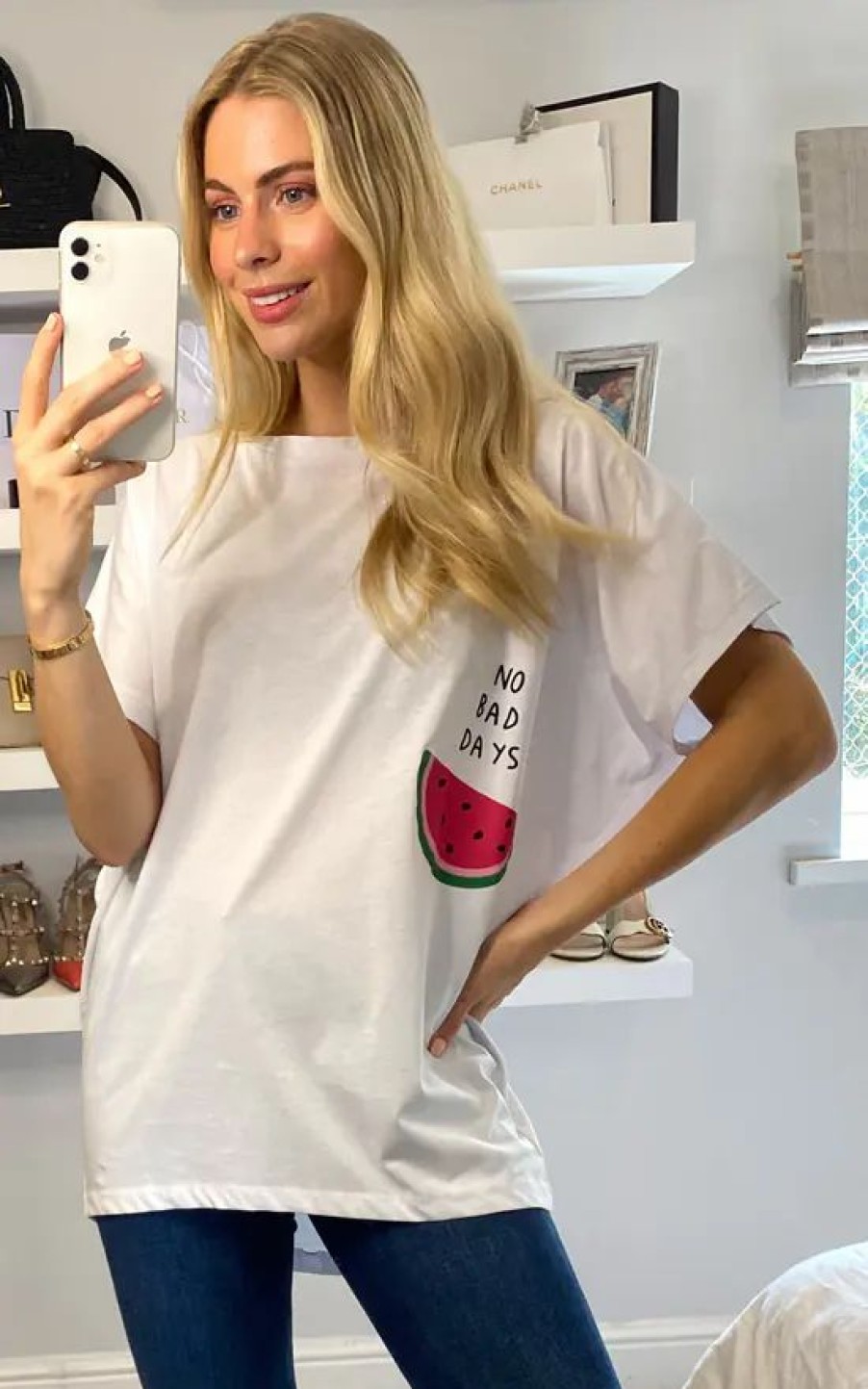 Tops * | Cheap Hoxton Gal Oversized Watermelon T Shirt In White