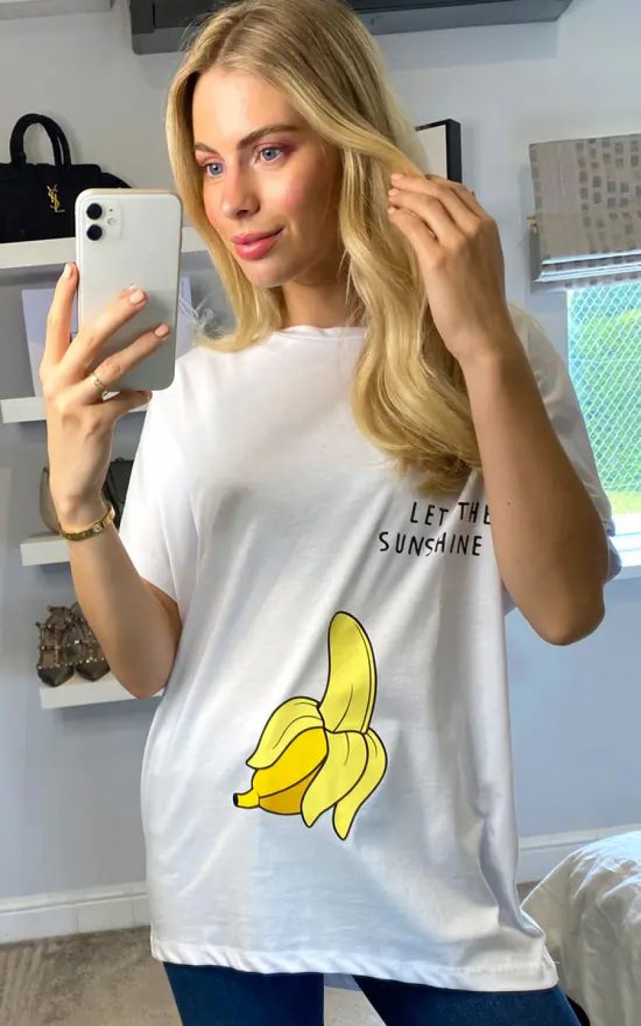 Tops * | Promo Hoxton Gal Oversized Banana T Shirt In White