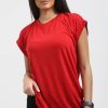 Tops * | Outlet Oops Fashion Roll Sleeve Oversized Jersey T Shirt In Red