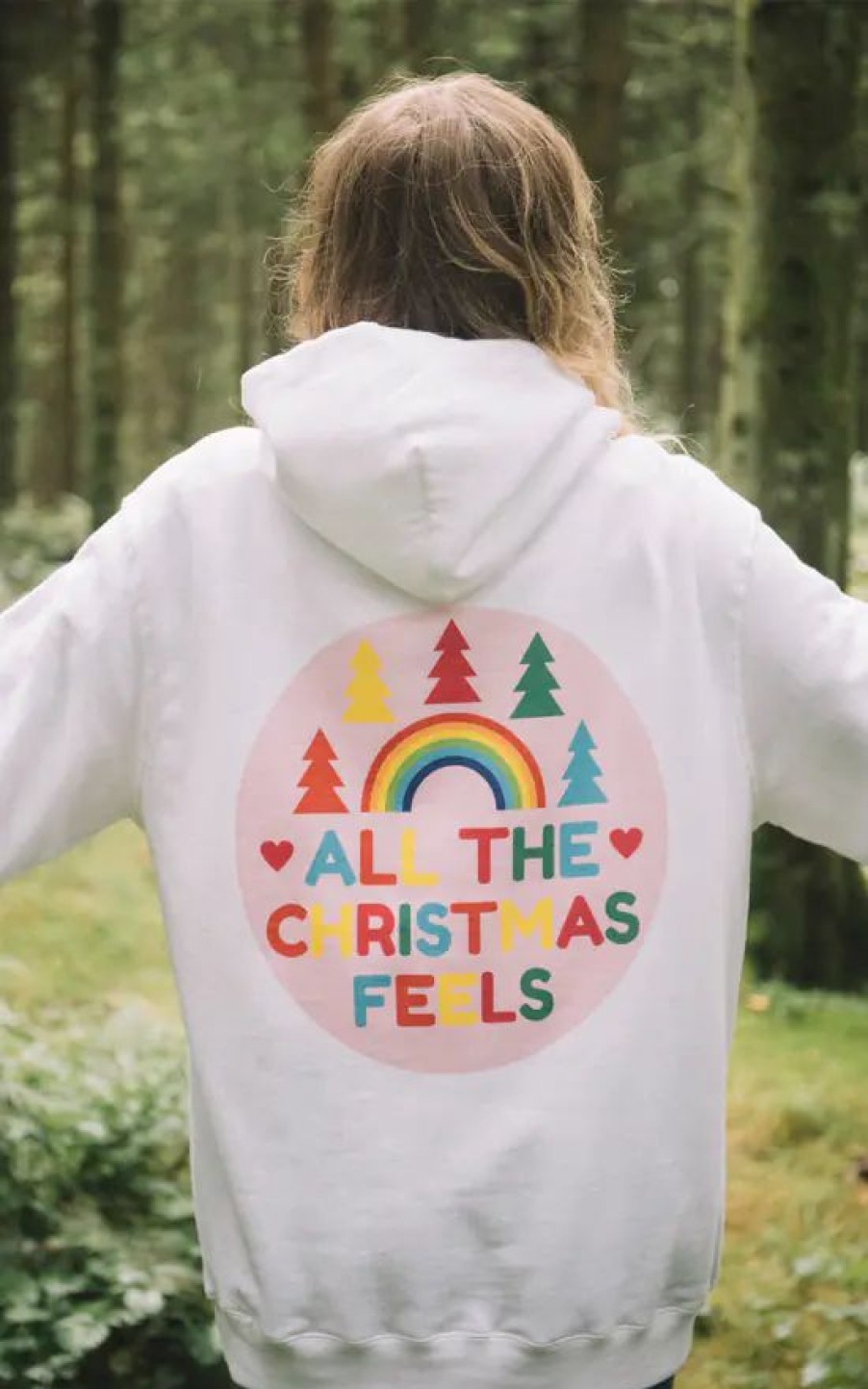 Sweaters & Hoodies * | Promo Batch1 White Hoodie With All The Christmas Feels Print