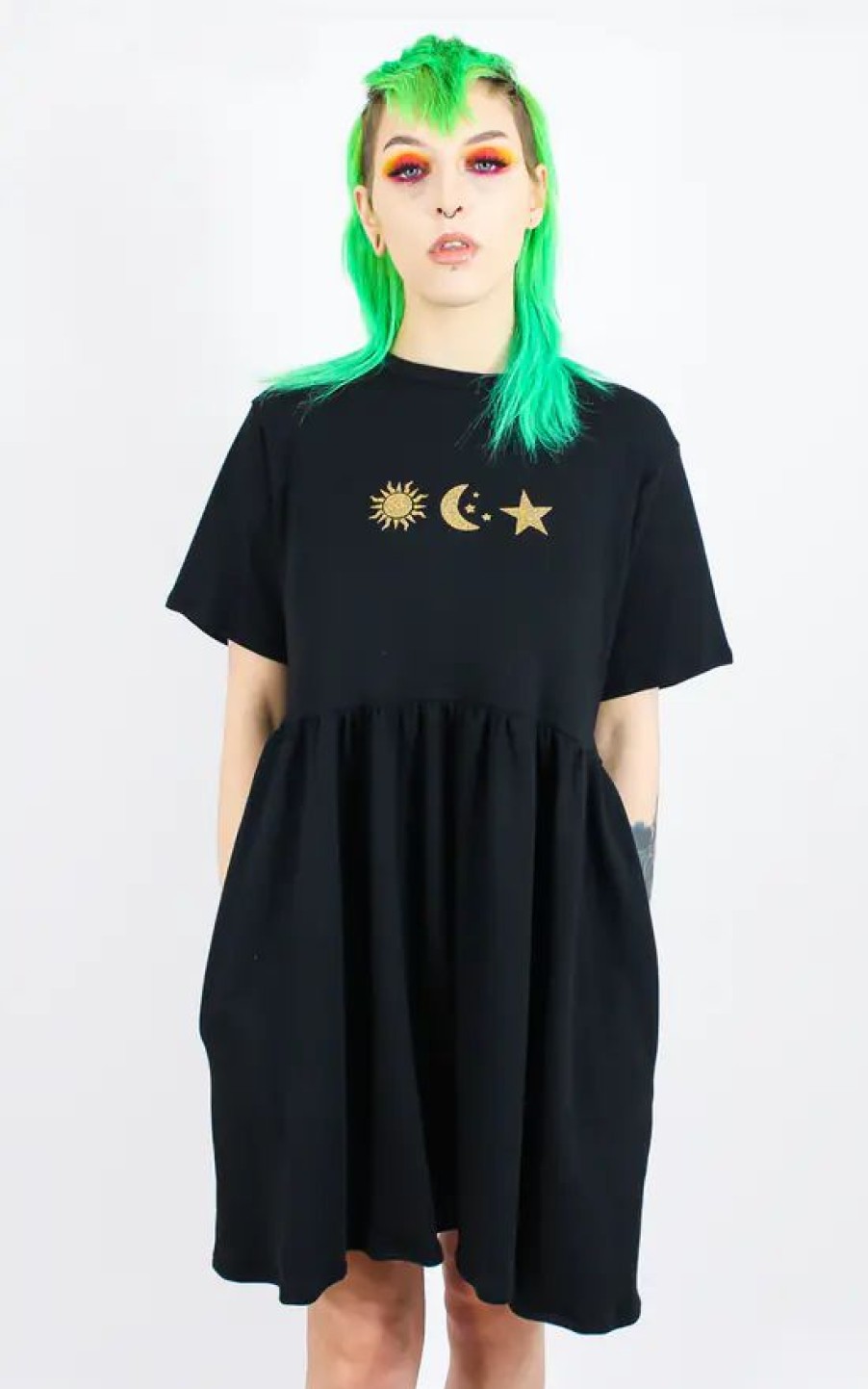 Dresses * | Buy Tallulah'S Threads Aim High Celestial Smock Dress In Black