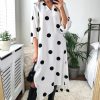 Dresses * | Hot Sale D.Anna Oversized Polka Dot V Neck Midi Dress In Black And White.