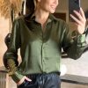 Tops * | New Freespirits Oversized Green Satin Shirt