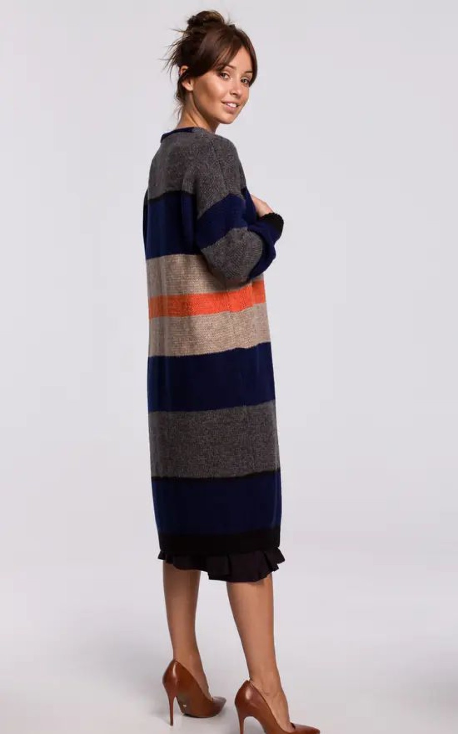 Knitwear * | Hot Sale Moe Long Cardigan In Multicolour Stripes Model 2