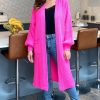 Knitwear * | Best Deal Blue Vanilla Mia Longline Double Pocket Knitted Cardigan In Neon Pink