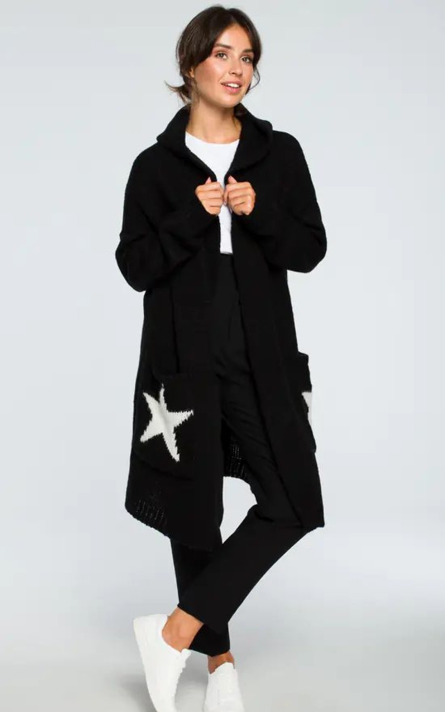 Knitwear * | Best Deal Moe Black Hooded Star Cardigan