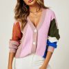 Knitwear * | Budget Fs Collection Multi Block Colour Relaxed Knit Cardigan Top In Pink & Blue