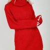 Dresses * | Buy Oops Fashion Long Sleeve Roll Neck Knitted Dress In Red