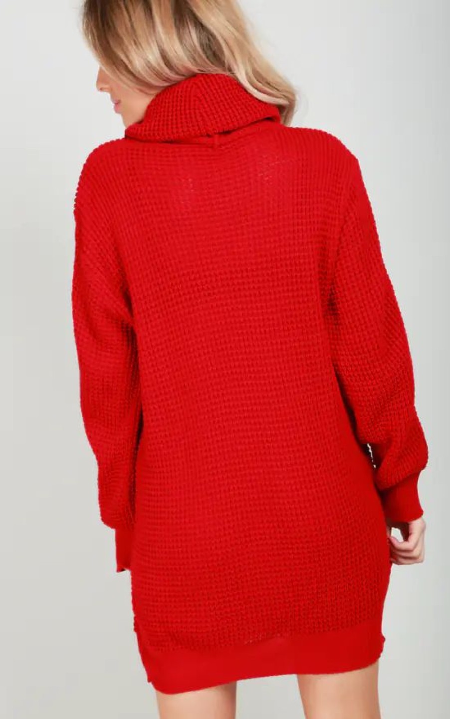 Dresses * | Buy Oops Fashion Long Sleeve Roll Neck Knitted Dress In Red