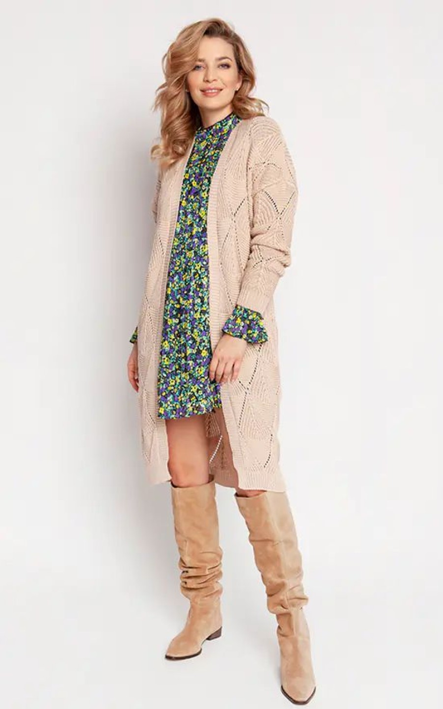 Knitwear * | Top 10 Mkm Knitwear Design Loose Long Cardigan In Beige