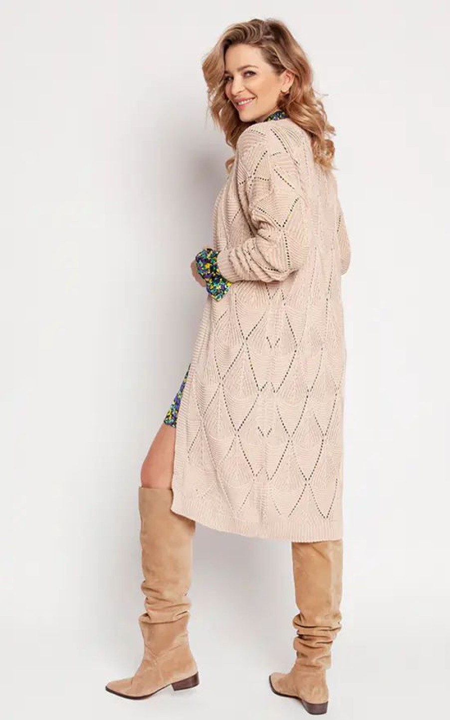 Knitwear * | Top 10 Mkm Knitwear Design Loose Long Cardigan In Beige