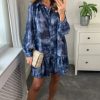 Dresses * | Best Deal Malissa J Collection Oversized Long Sleeved Shirt Dress With Frill Hemline In Denim