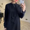 Tops * | Best Sale Hoxton Gal Oversized Detailed Front Long Sleeves Tunic In Black