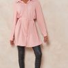 Tops * | Cheap Hoxton Gal Oversized Tie Detailed Shirt Tunic With Long Sleeves In Pink