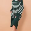 Dresses * | Outlet Boutique Store Green Long Knitted Polo Neck Off White Striped Jumper Dress