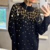 Dresses * | Coupon Cy Boutique Sequin Embellished Front And Sleeves Design Jumper Dress In Black