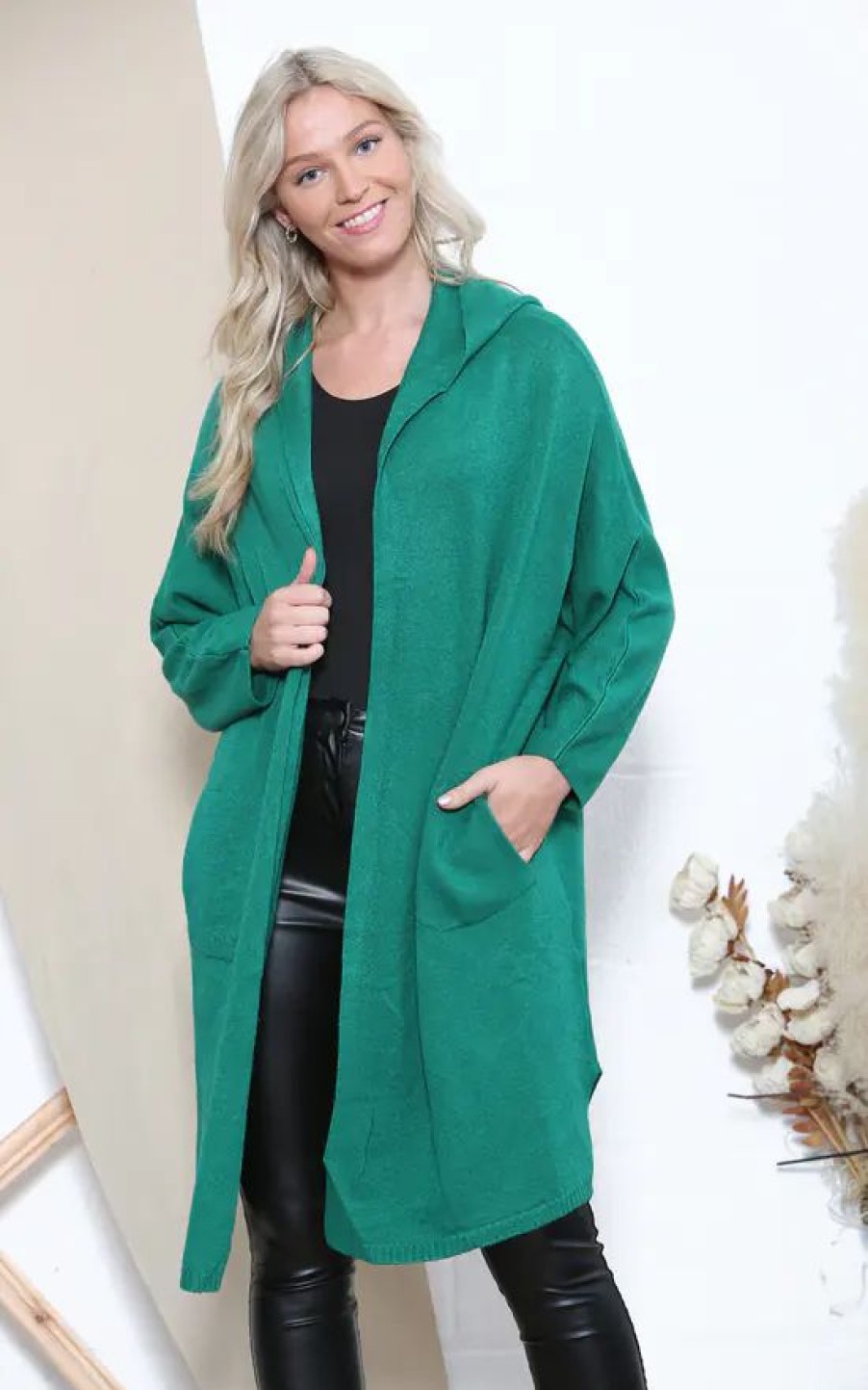 Knitwear * | Buy Lucy Sparks Green Hooded Cardigan With Pockets