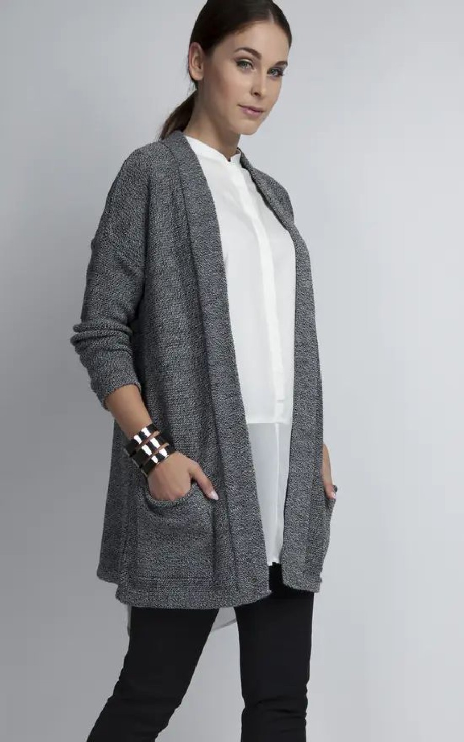 Knitwear * | Best Reviews Of Mkm Knitwear Design Loose Cardigan In Pockets In Grey