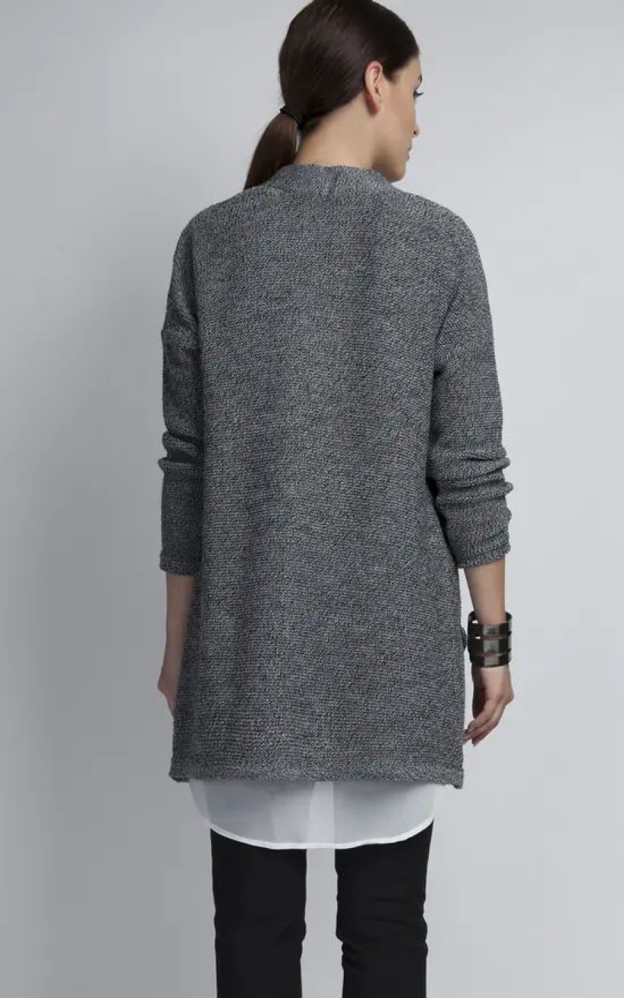 Knitwear * | Best Reviews Of Mkm Knitwear Design Loose Cardigan In Pockets In Grey