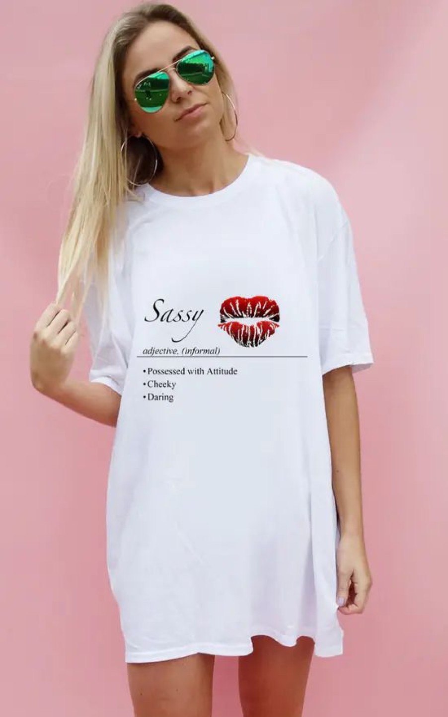 Tops * | Best Reviews Of Sade Farrell Sassy Defintion White Oversize T Shirt