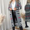 Knitwear * | Wholesale Ikrush Natalia Long Length Knitted Check Cardigan In Grey