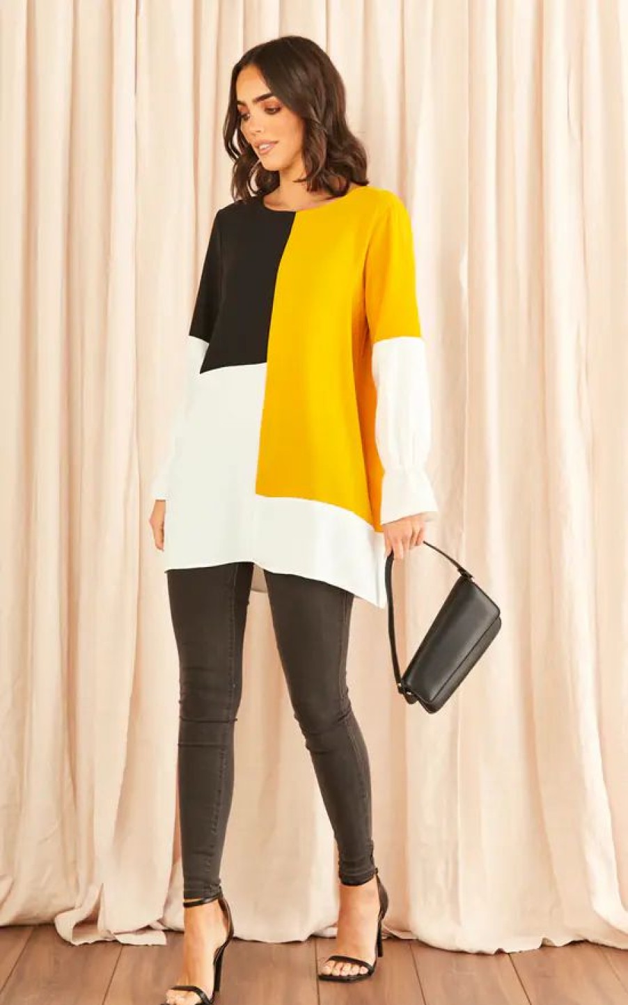 Dresses * | Buy Hoxton Gal Oversized Colour Block Top In Mustard, Black And White