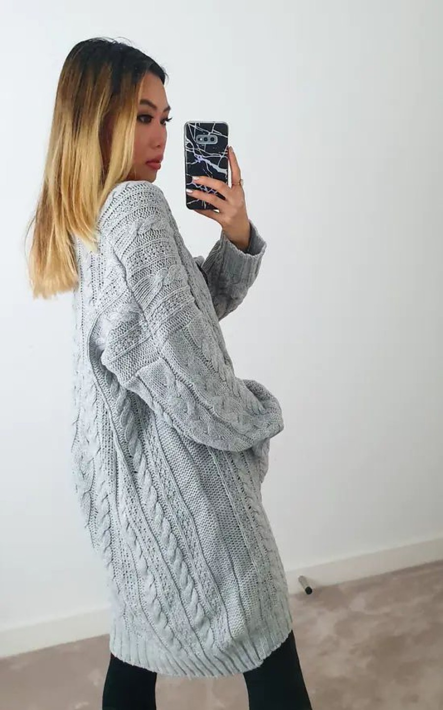 Knitwear * | Deals Gigiland Uk Grey Longline Knitted Cardigan With Pockets