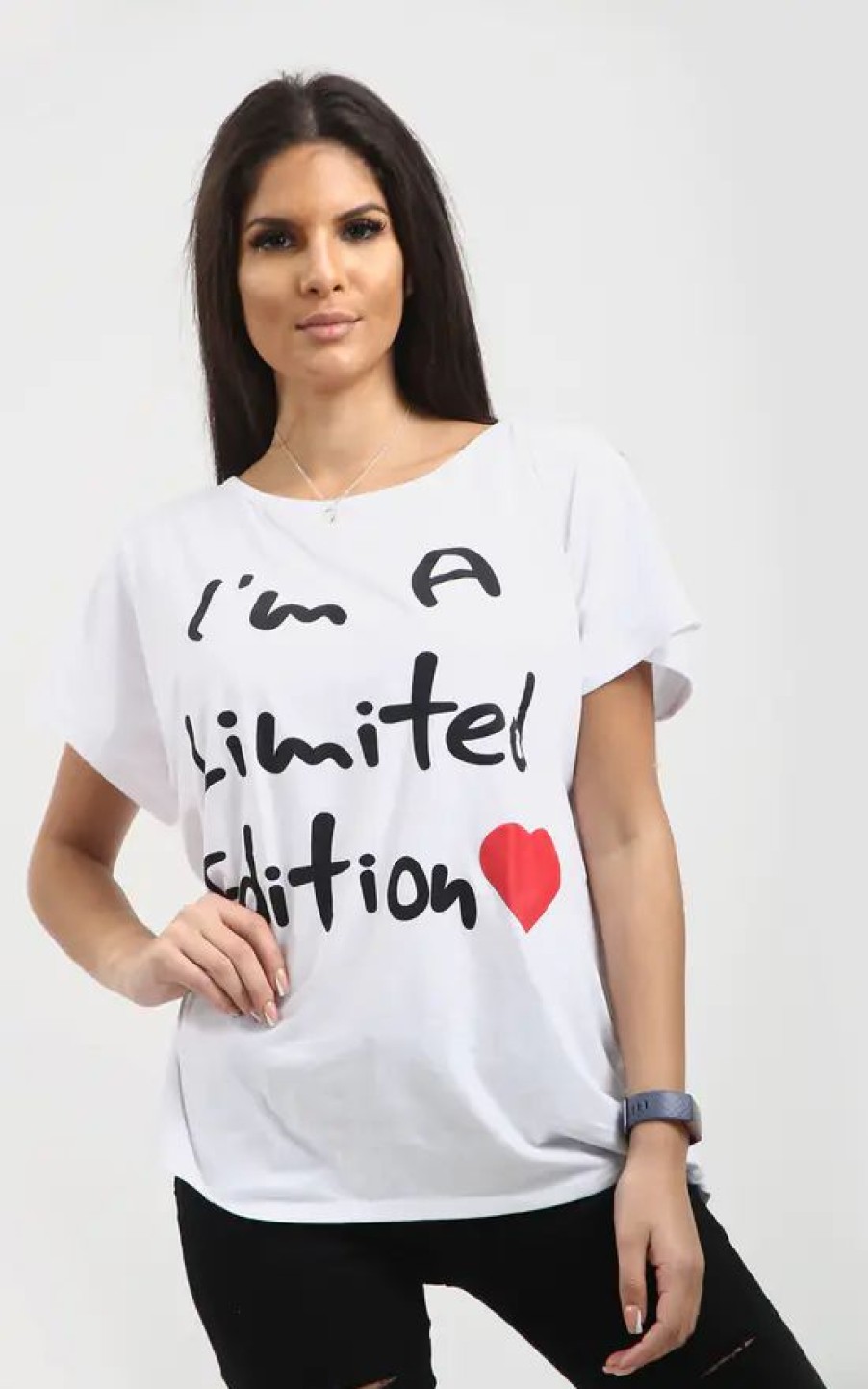 Tops * | Flash Sale Oops Fashion Mia White Off Shoulder Oversized Tshirt With Slogan Print