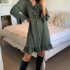 Dresses * | Cheapest Hoxton Gal Relaxed Frilled Dress In Khaki