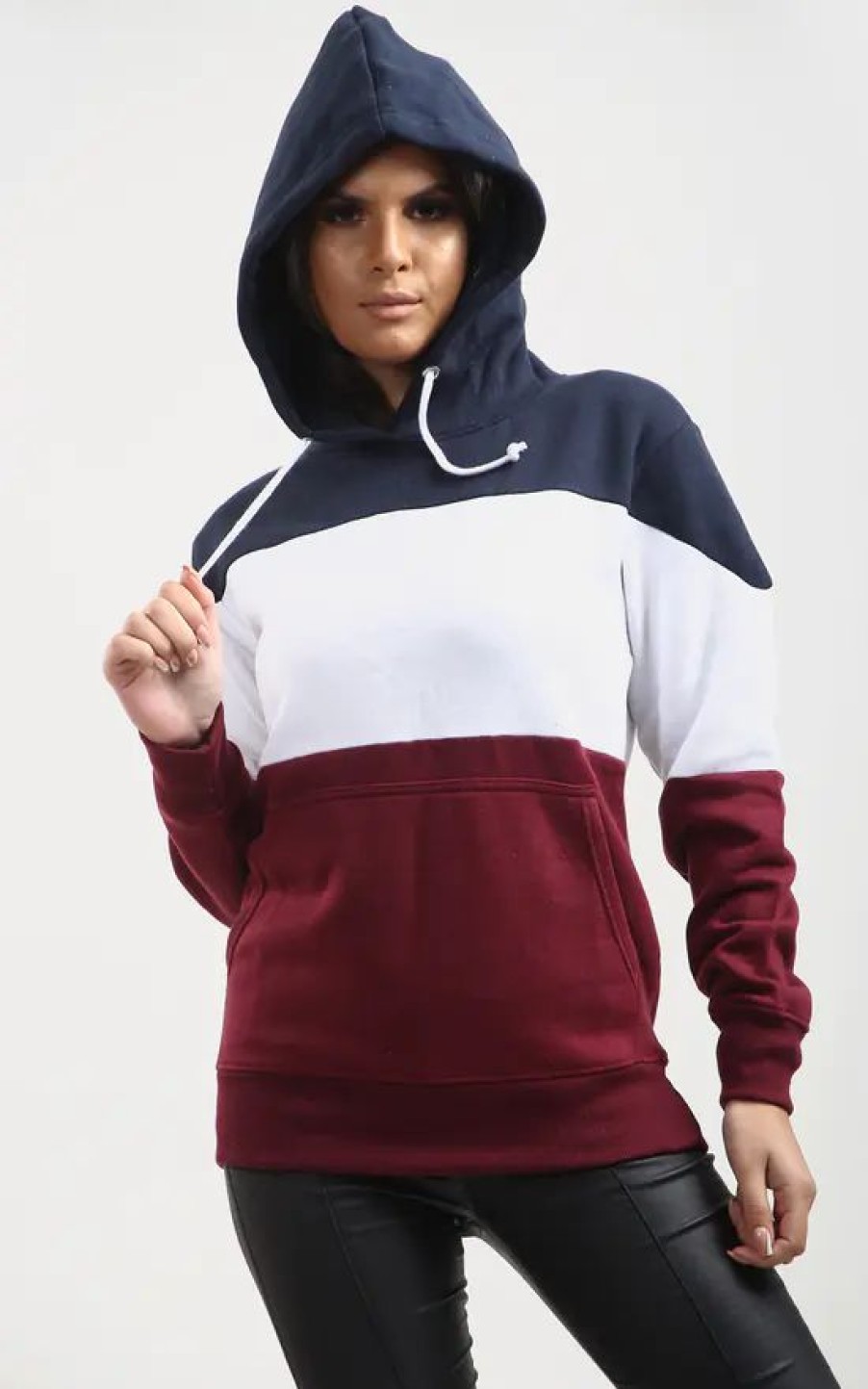 Sweaters & Hoodies * | Brand New Oops Fashion Zara Oversized Hooded Sweatshirt In Navy White And Wine Stripe