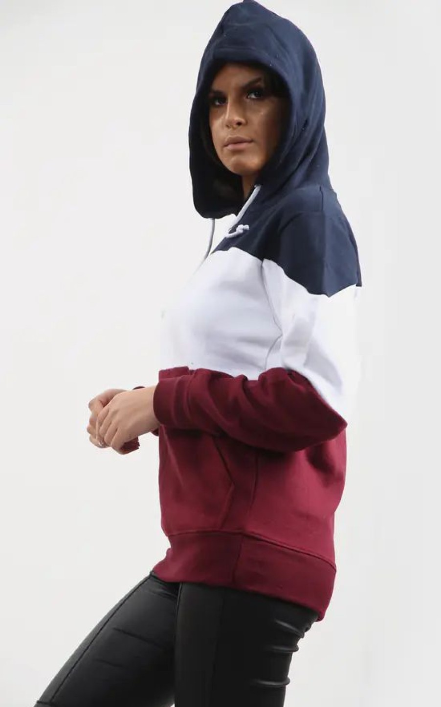 Sweaters & Hoodies * | Brand New Oops Fashion Zara Oversized Hooded Sweatshirt In Navy White And Wine Stripe