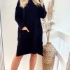 Dresses * | Buy Cy Boutique Oversized Knitted Ribbed Jumper Dress In Black