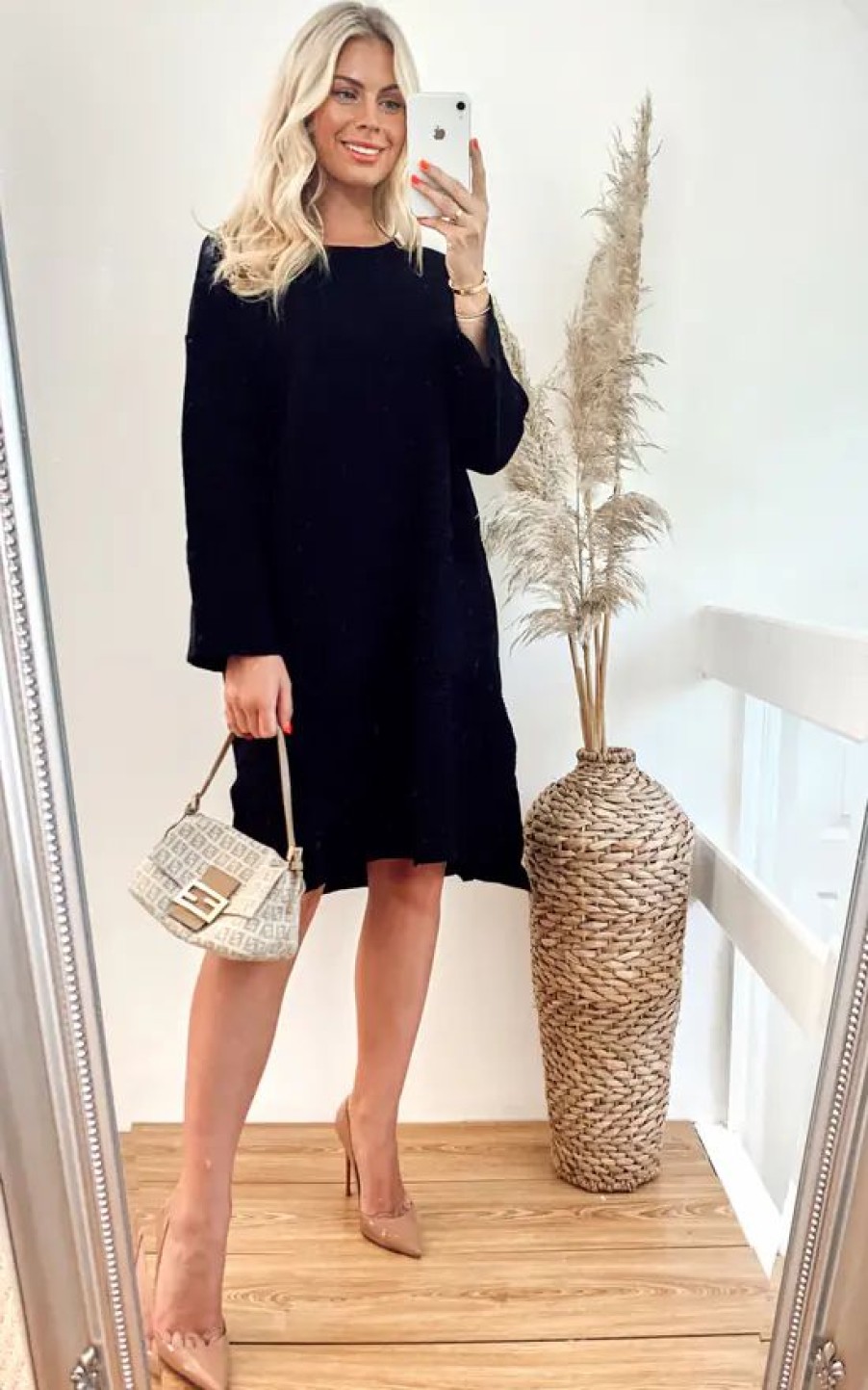 Dresses * | Buy Cy Boutique Oversized Knitted Ribbed Jumper Dress In Black