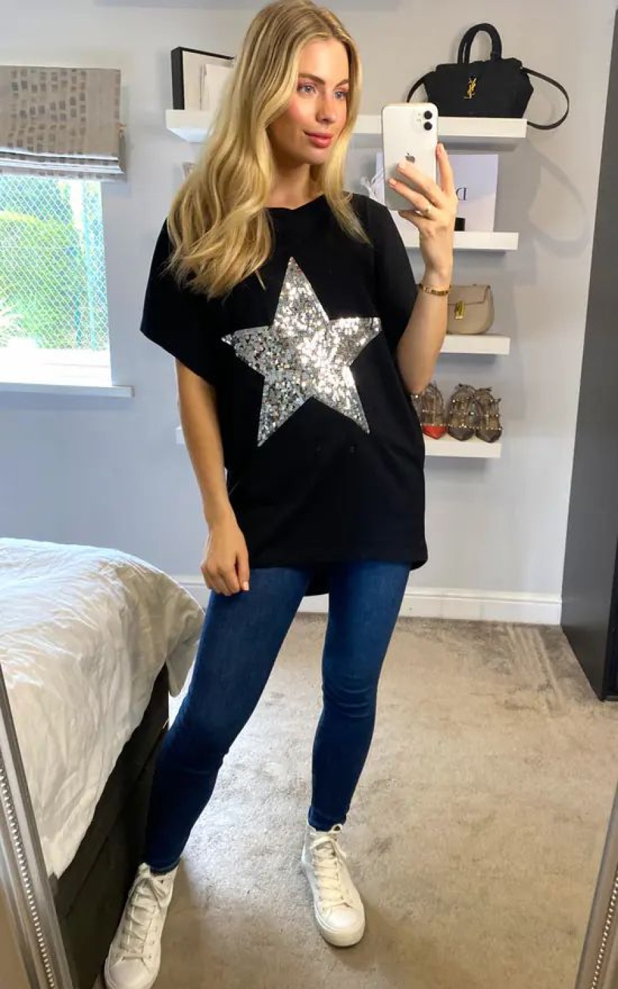 Tops * | Hot Sale Hoxton Gal Oversized Star T Shirt In Black