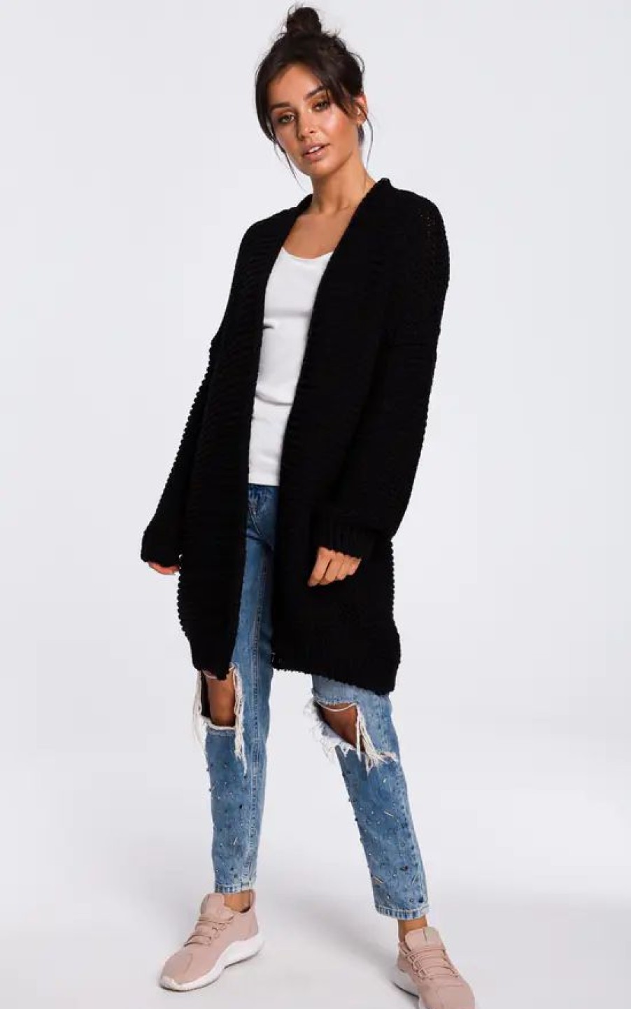 Knitwear * | Buy Moe Black Oversized Cardigan With Wide Sleeves