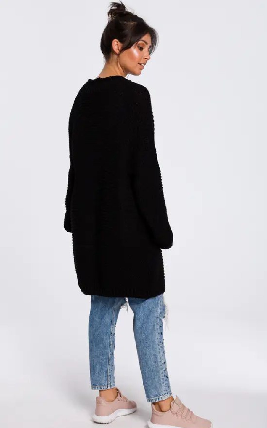 Knitwear * | Buy Moe Black Oversized Cardigan With Wide Sleeves