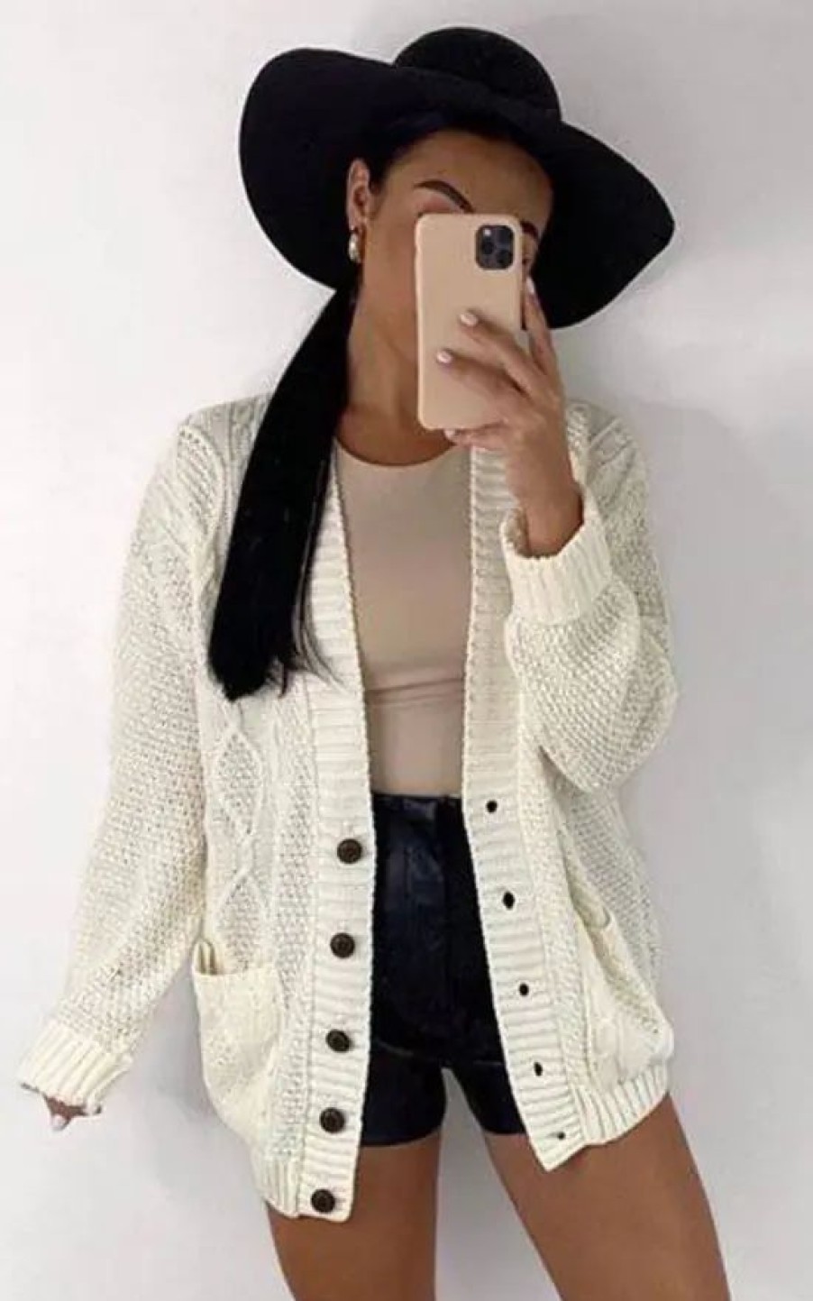 Knitwear * | Coupon Gigiland Uk Grandad Chunky Knit Warm And Cosy Button Up Cardigan Cream