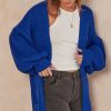 Knitwear * | Cheapest Gini London Blue Long Knitted Cardigan