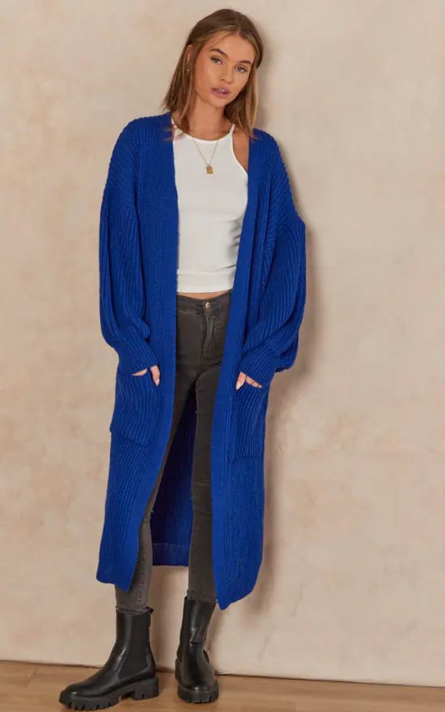 Knitwear * | Cheapest Gini London Blue Long Knitted Cardigan