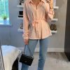 Tops * | Buy Hoxton Gal Oversized Crepe Shirt With Belt In Pink