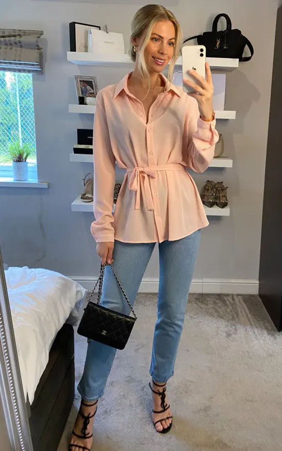 Tops * | Buy Hoxton Gal Oversized Crepe Shirt With Belt In Pink