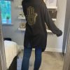 Sweaters & Hoodies * | Best Deal Malissa J Collection Zip Through Jersey Parker With Gold Hamsa Motif